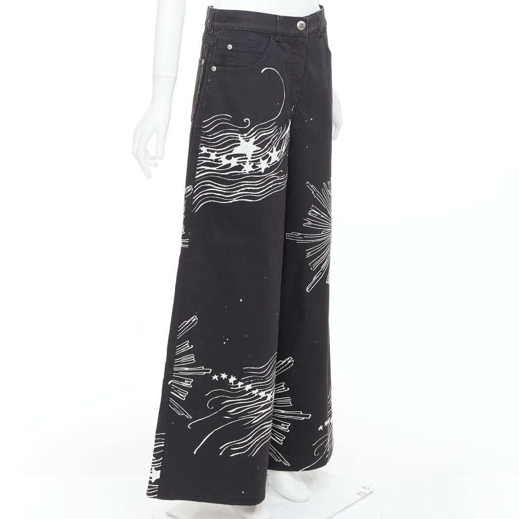 Chanel Horoscope Wide Jeans Black Cotton Never worn, with tag - Inside View