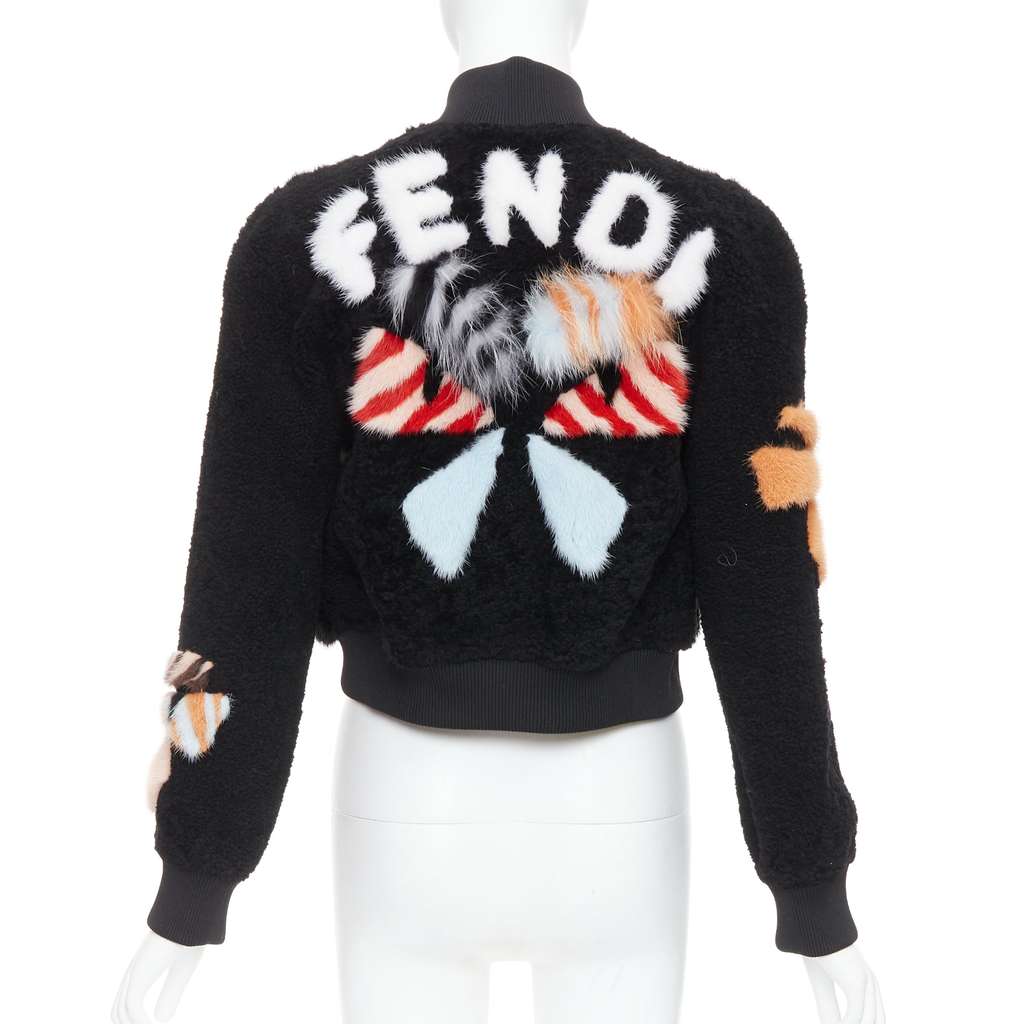 Fendi Black Fur Bomber Jacket MultiColor Fur Never worn, with tag - Front View