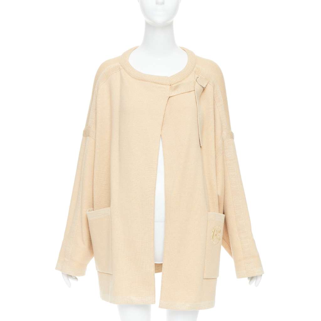Chloé Embroidered Cardigan Coat Beige Wool Good - Front View