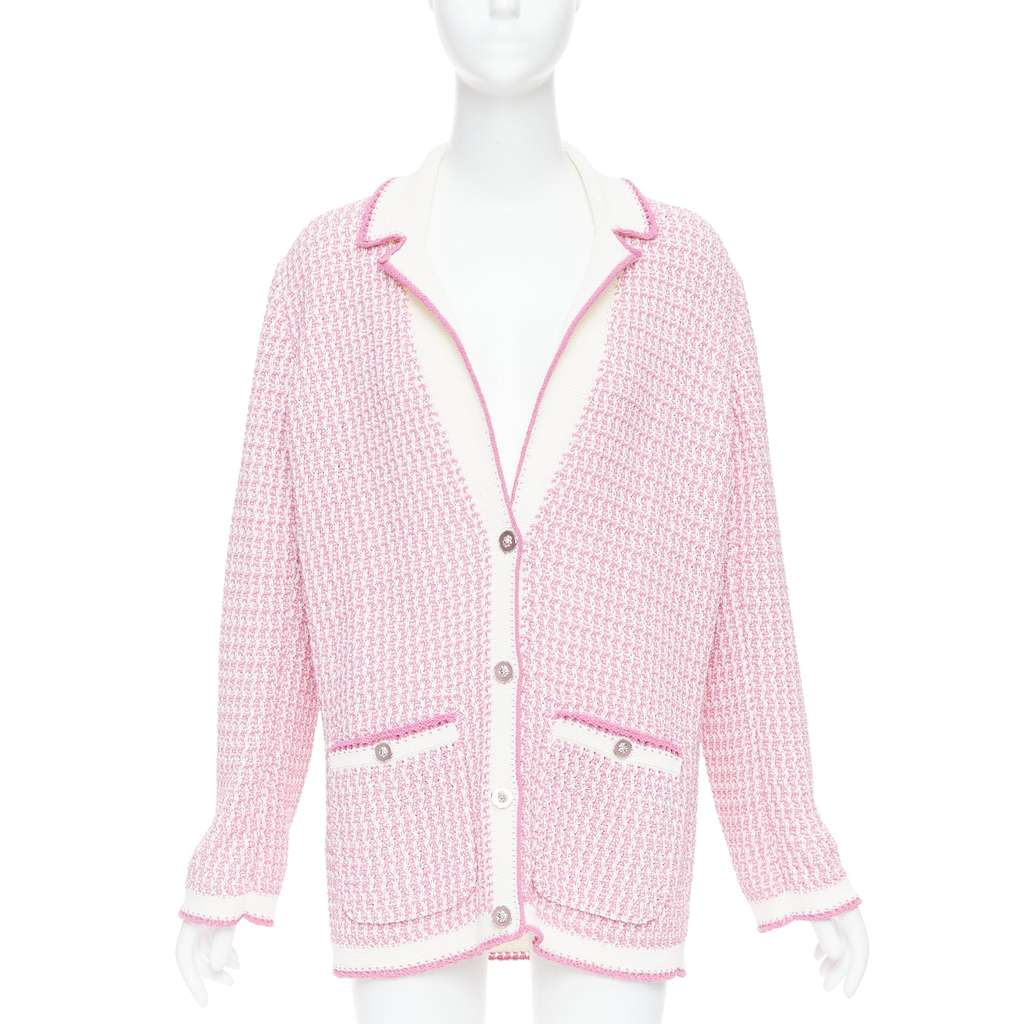 Chanel Metallic Buttons Cardigan Pink Cotton Very good - Front View