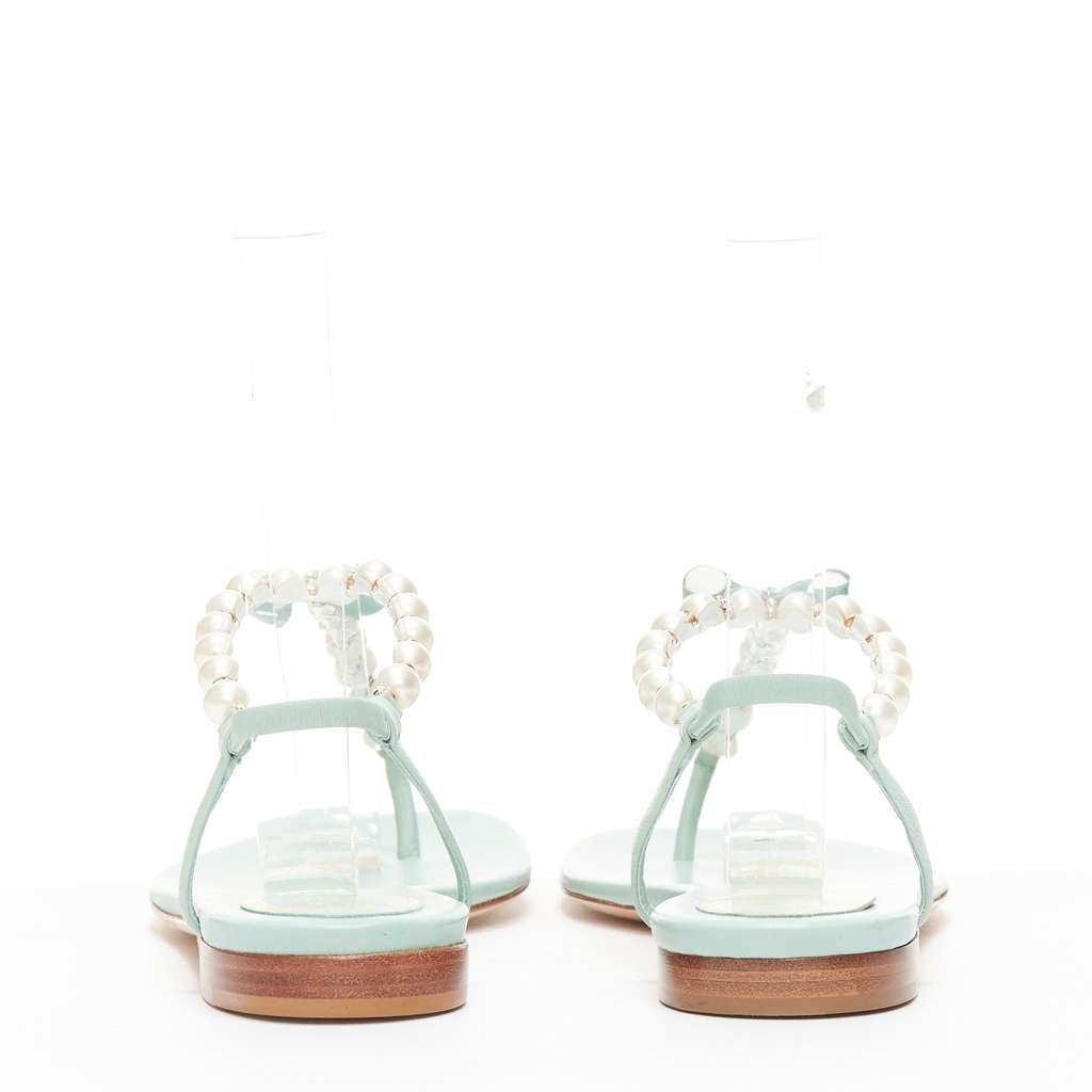 Rene Caovilla Bow T-Strap Sandals Green Leather Never worn - Box View