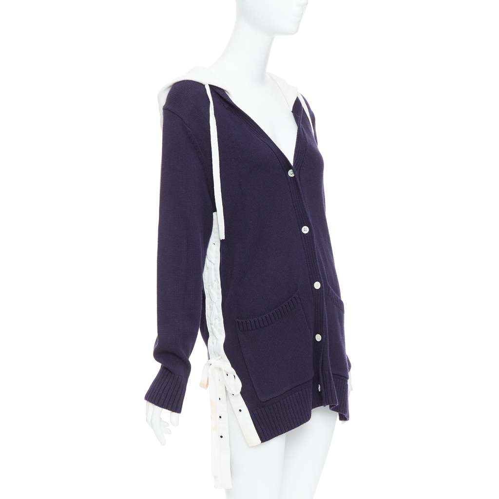Monse Laced Hooded Cardigan Navy Cotton Good - Model View