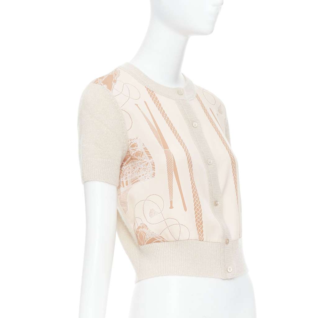 Hermès Graphic Silk Cardigan Beige Cashmere Never worn - Model View