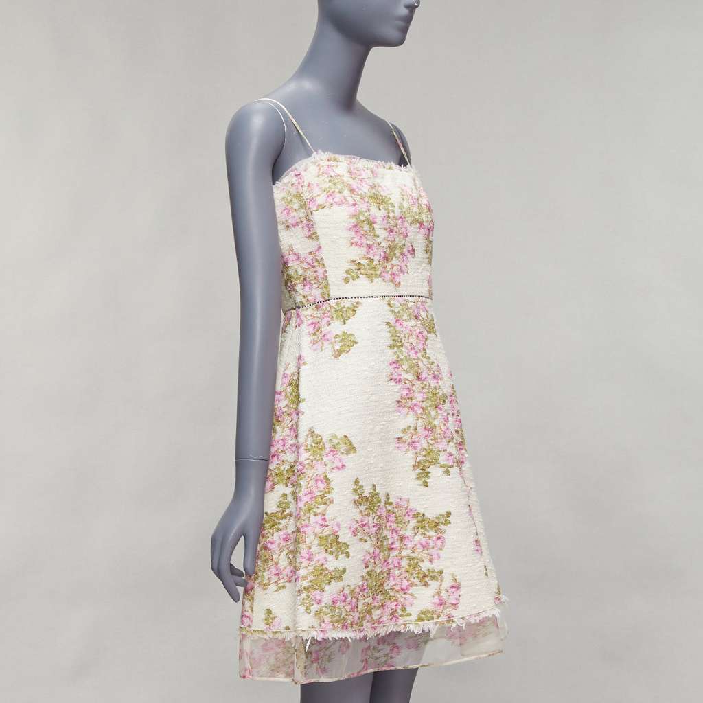 Giambattista Valli Floral Tweed Dress Beige Cotton Never worn - Inside View