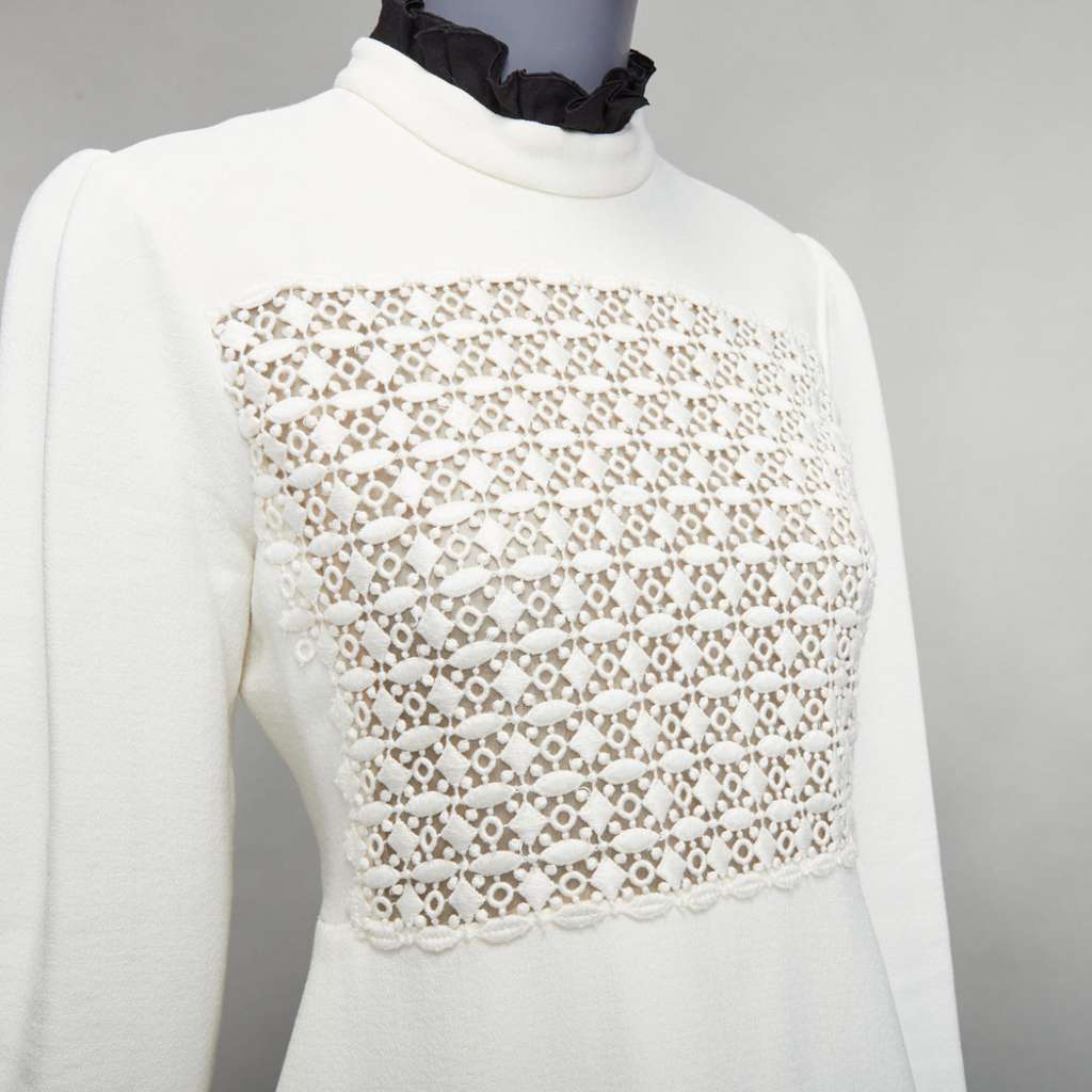 Giambattista Valli Ruffle Collar Dress Beige Cotton Fair condition - Back View