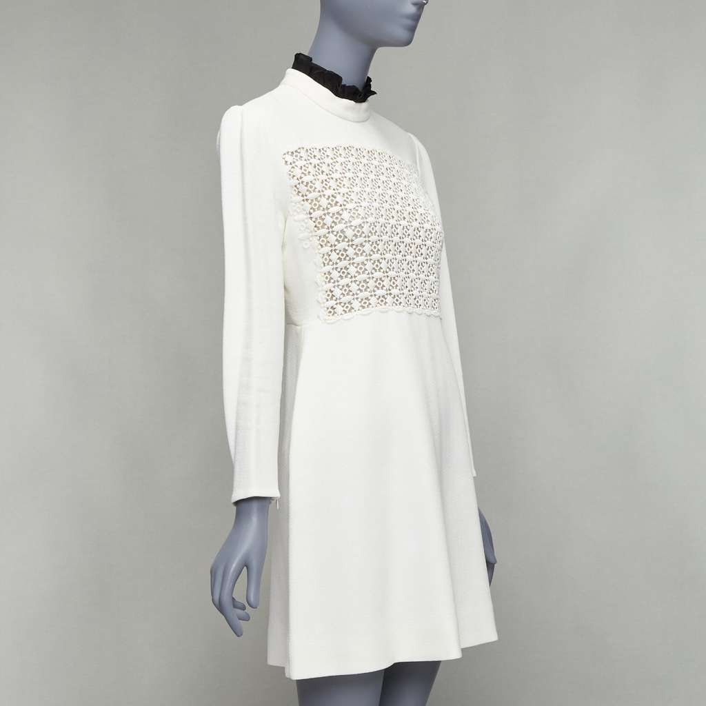 Giambattista Valli Ruffle Collar Dress Beige Cotton Fair condition - Inside View