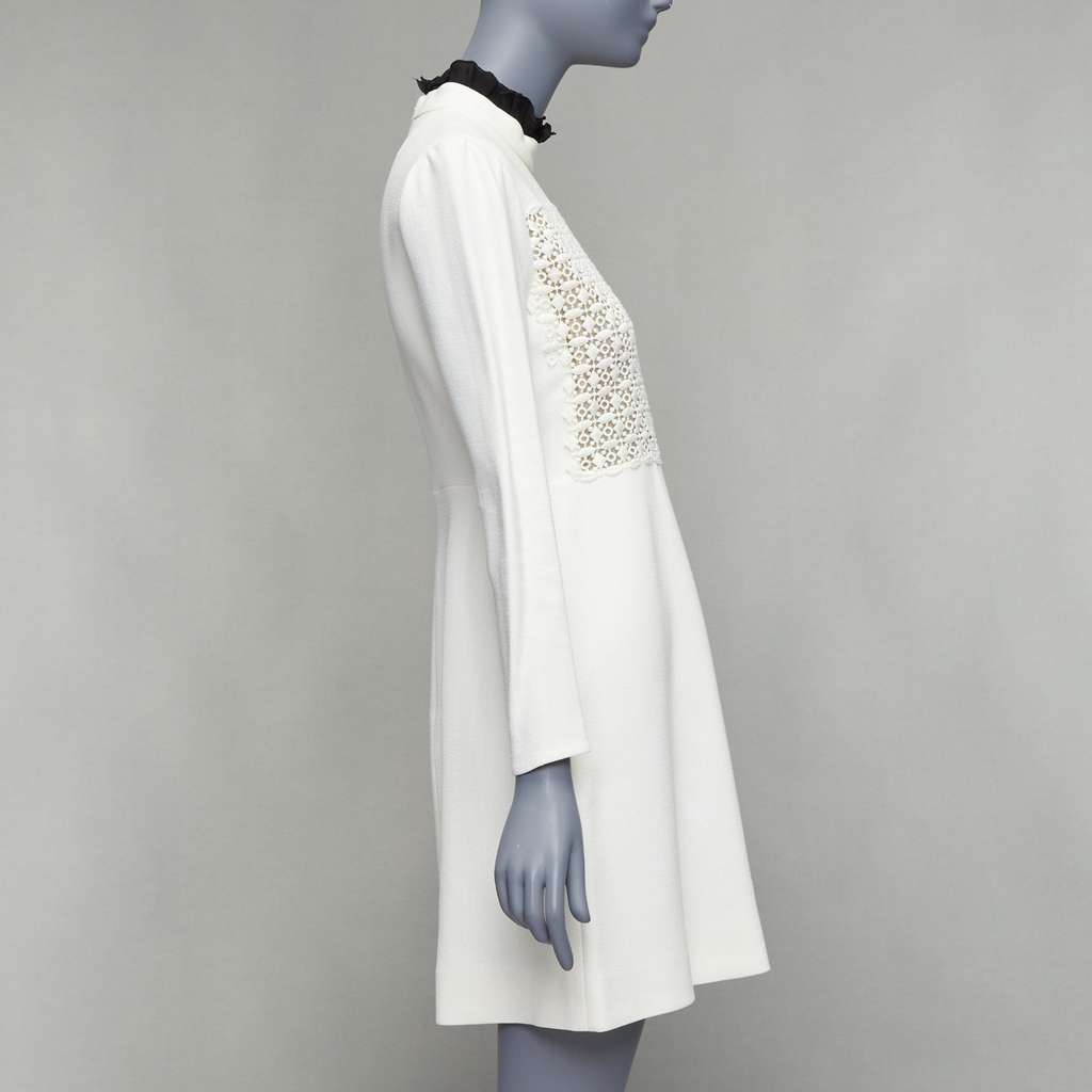 Giambattista Valli Ruffle Collar Dress Beige Cotton Fair condition - Model View