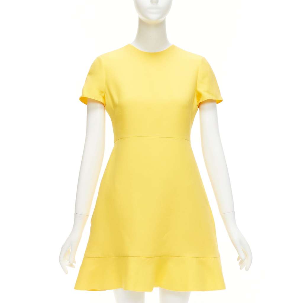 Valentino Garavani Ruffle Hem Dress Yellow Wool Never worn - Front View