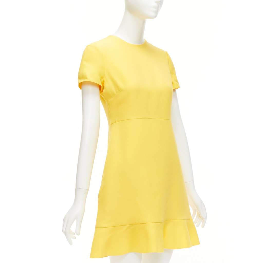 Valentino Garavani Ruffle Hem Dress Yellow Wool Never worn - Inside View