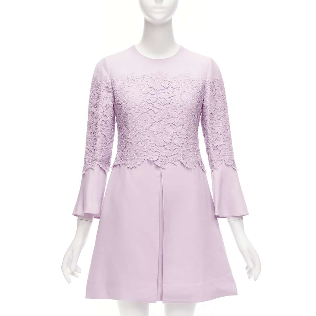 Valentino Garavani Crepe Lace Dress Pink Wool Very good condition - Front View