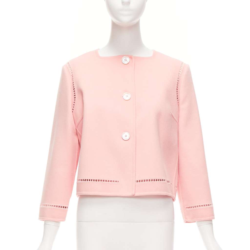Ermanno Scervino Pink Eyelet Shell Jacket Pink Wool Very good - Front View