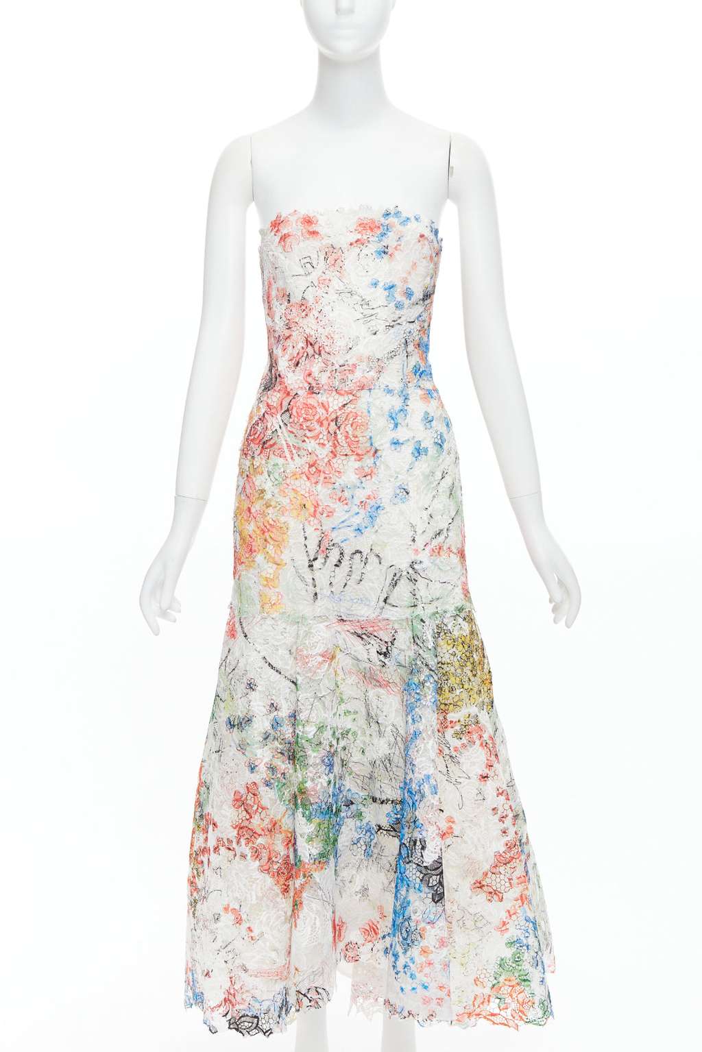 Monique Lhuillier Scribble Lace Dress MultiColor Polyester Very good - Front View