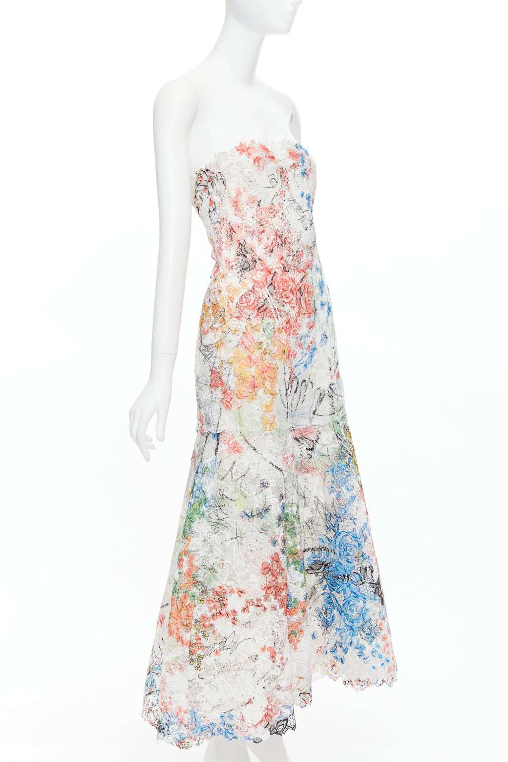 Monique Lhuillier Scribble Lace Dress MultiColor Polyester Very good - Inside View