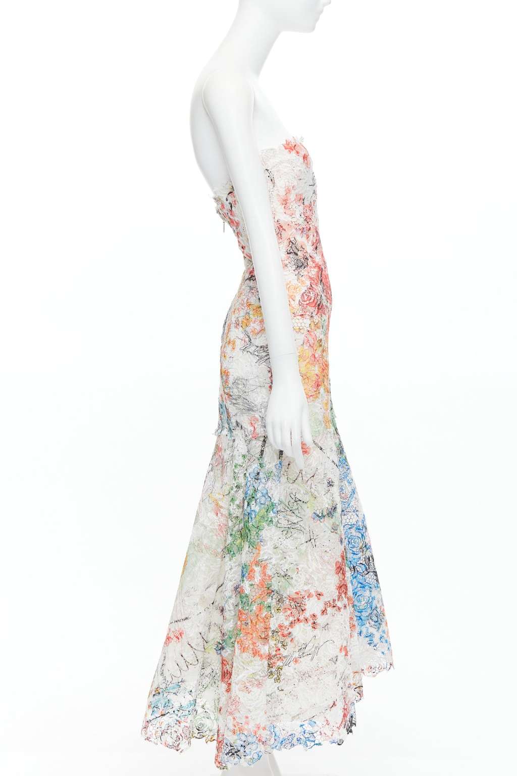 Monique Lhuillier Scribble Lace Dress MultiColor Polyester Very good - Model View