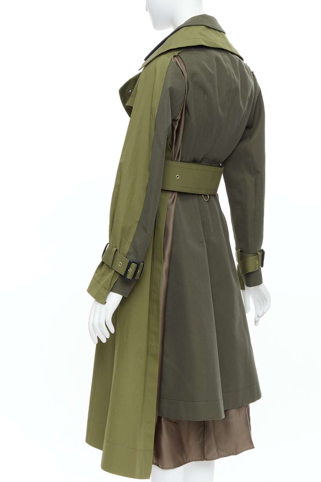 Sacai Green Layered Trench Coat Khaki Cotton Very good condition - Back View