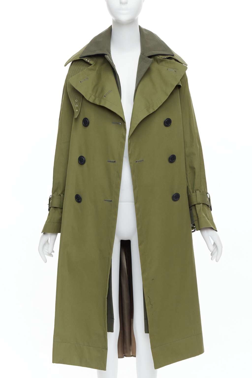 Sacai Green Layered Trench Coat Khaki Cotton Very good condition - Inside View