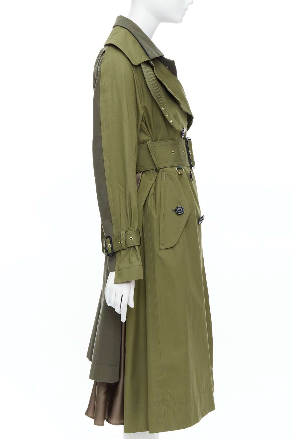 Sacai Green Layered Trench Coat Khaki Cotton Very good condition - Box View