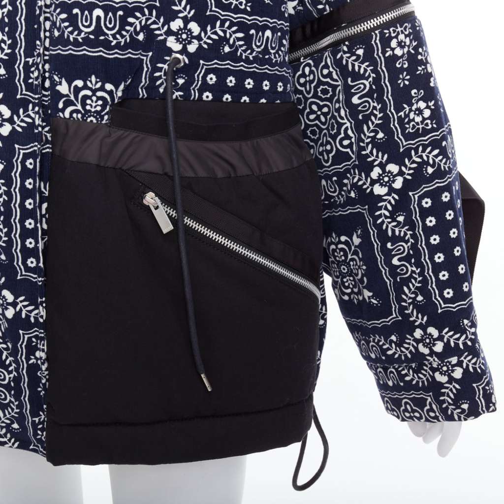 Sacai Navy Printed Padded Coat Black Cotton Never worn - Back View