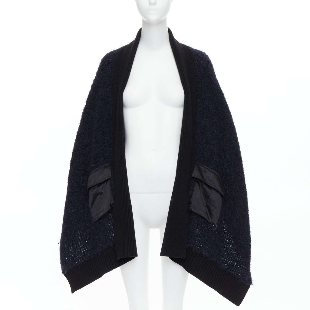 Sacai Pocketed High Low Cardigan Black Wool Good - Front View