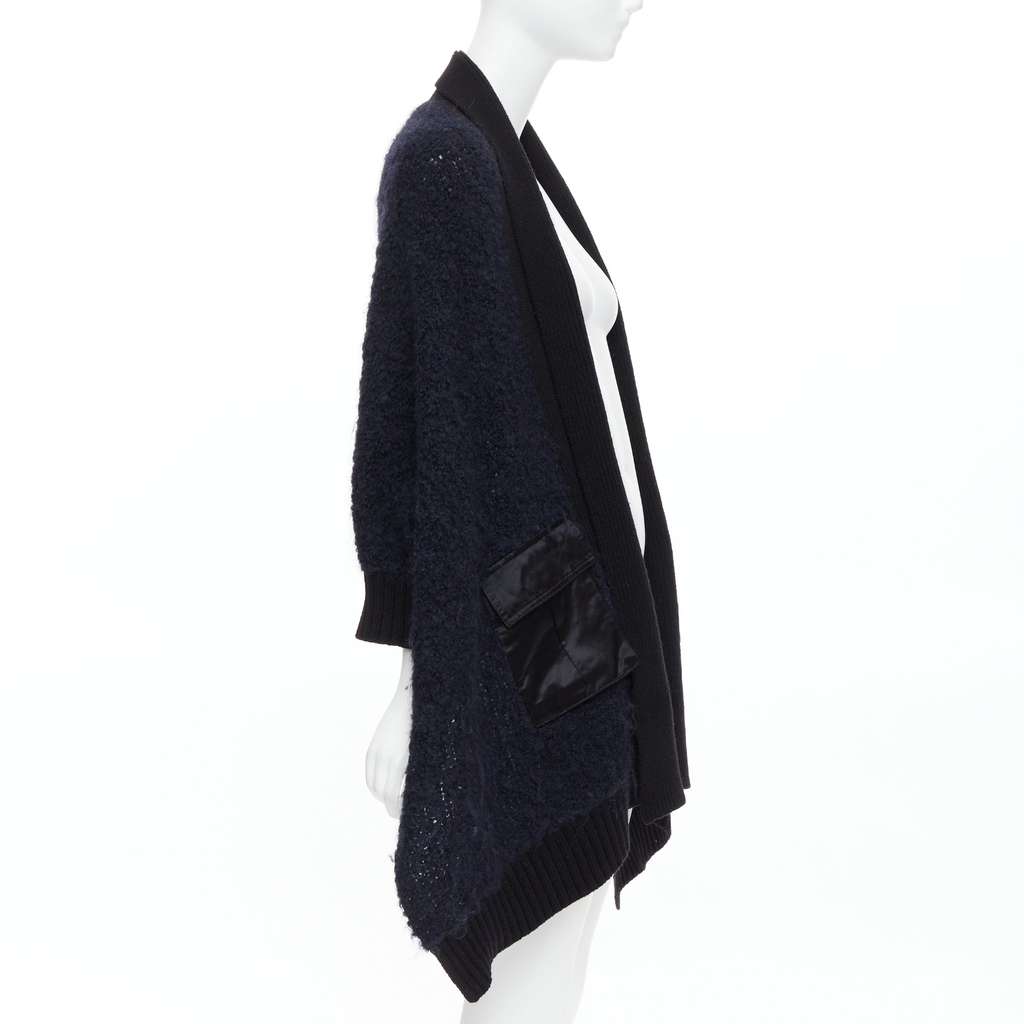 Sacai Pocketed High Low Cardigan Black Wool Good - Model View