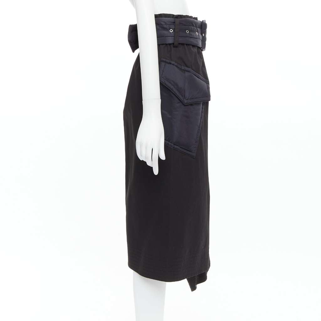 Sacai Padded Belted Skirt Black Cotton Very good - Model View