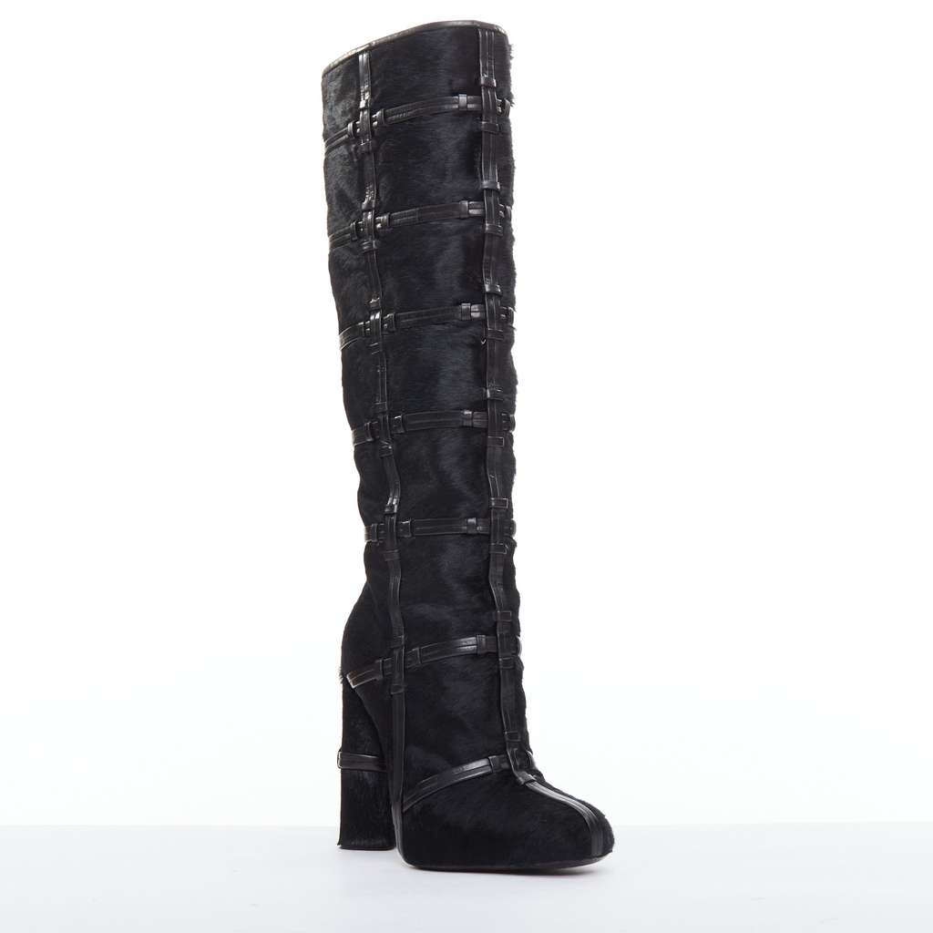 Tom Ford Silver Block Heel Boots Black Leather Never worn - Back View