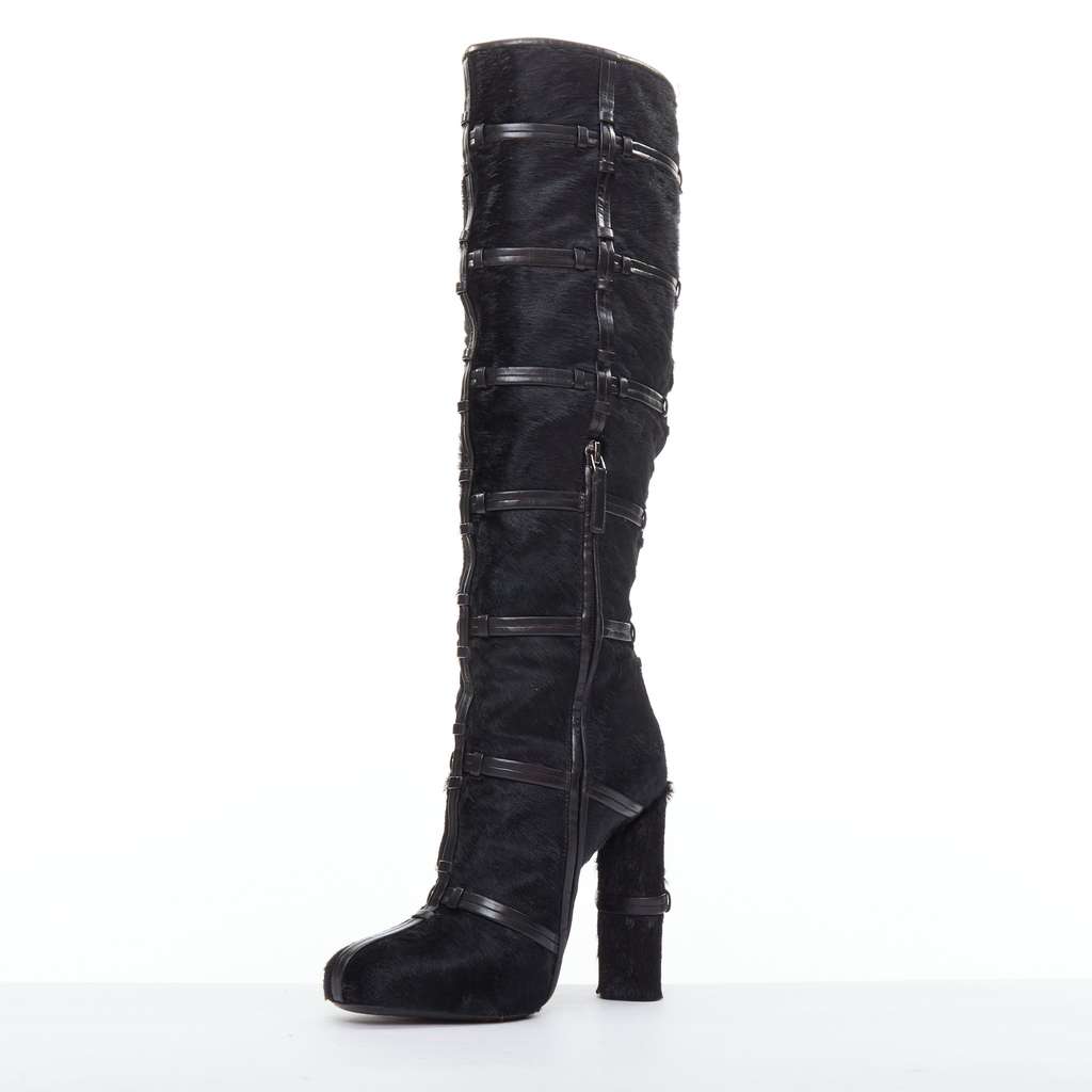 Tom Ford Silver Block Heel Boots Black Leather Never worn - Model View
