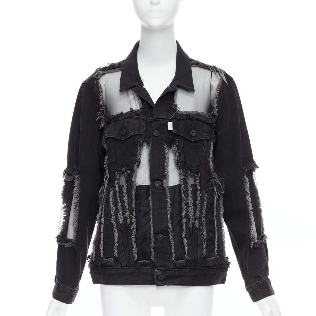 Off-White Black Denim Frayed Jacket Black Very good - Front View