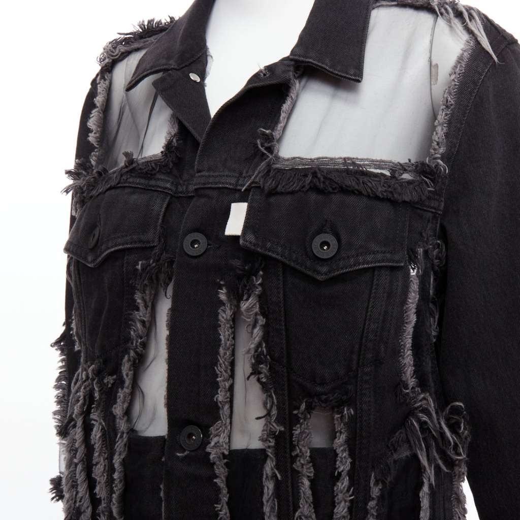 Off-White Black Denim Frayed Jacket Black Very good - Back View