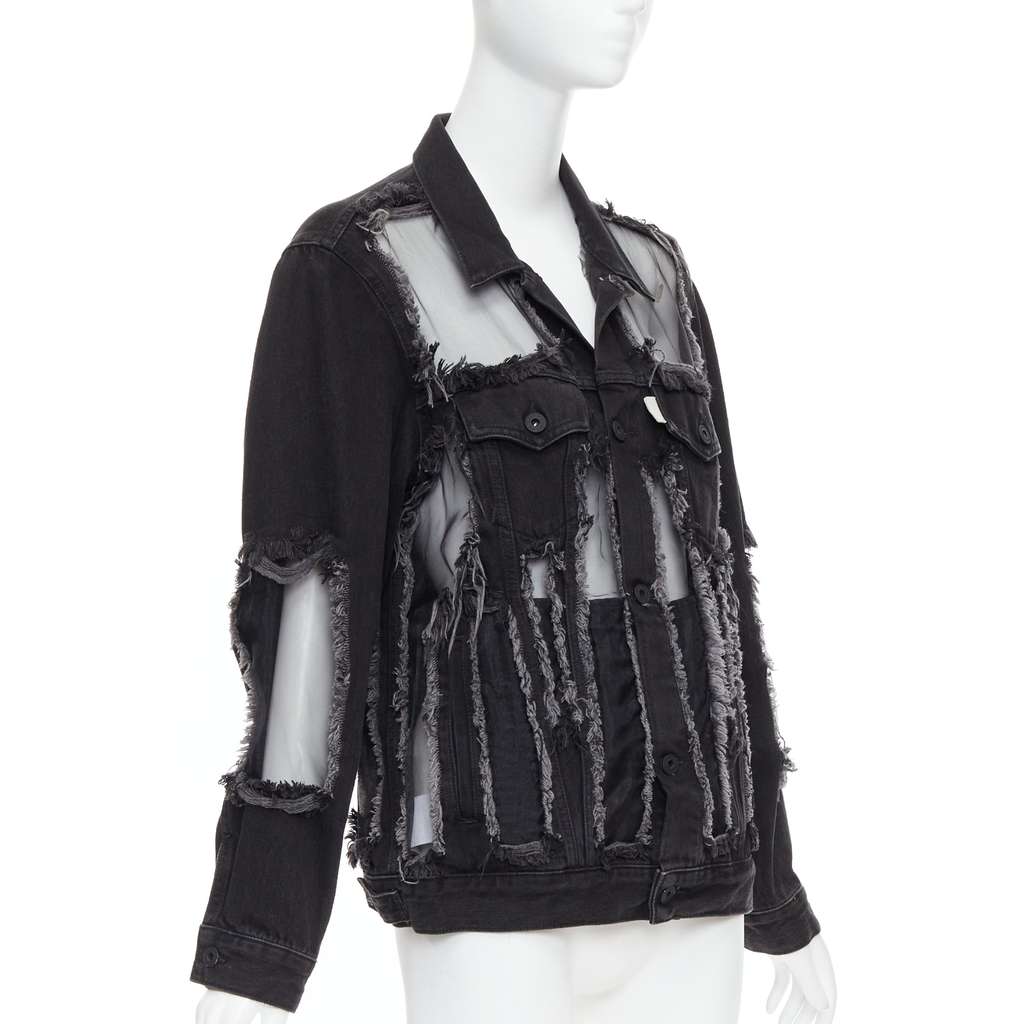 Off-White Black Denim Frayed Jacket Black Very good - Inside View