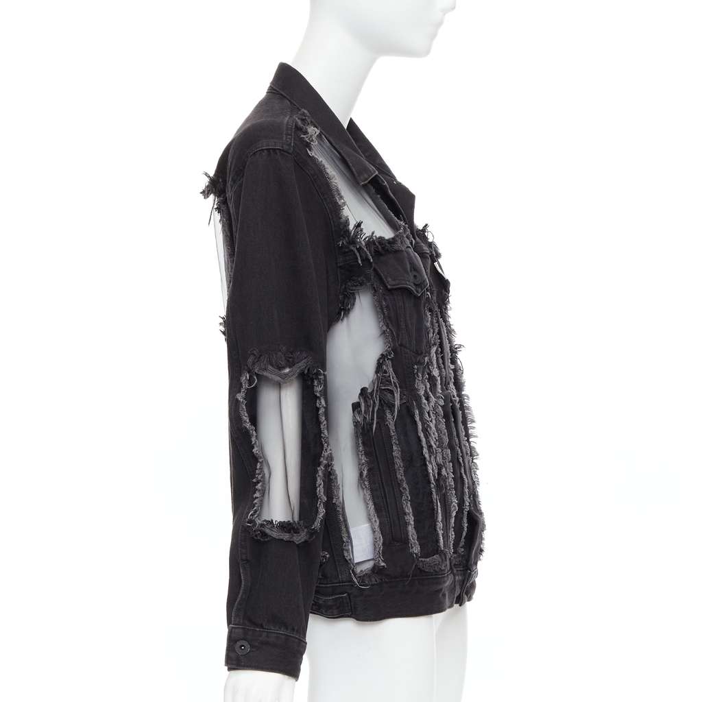 Off-White Black Denim Frayed Jacket Black Very good - Model View