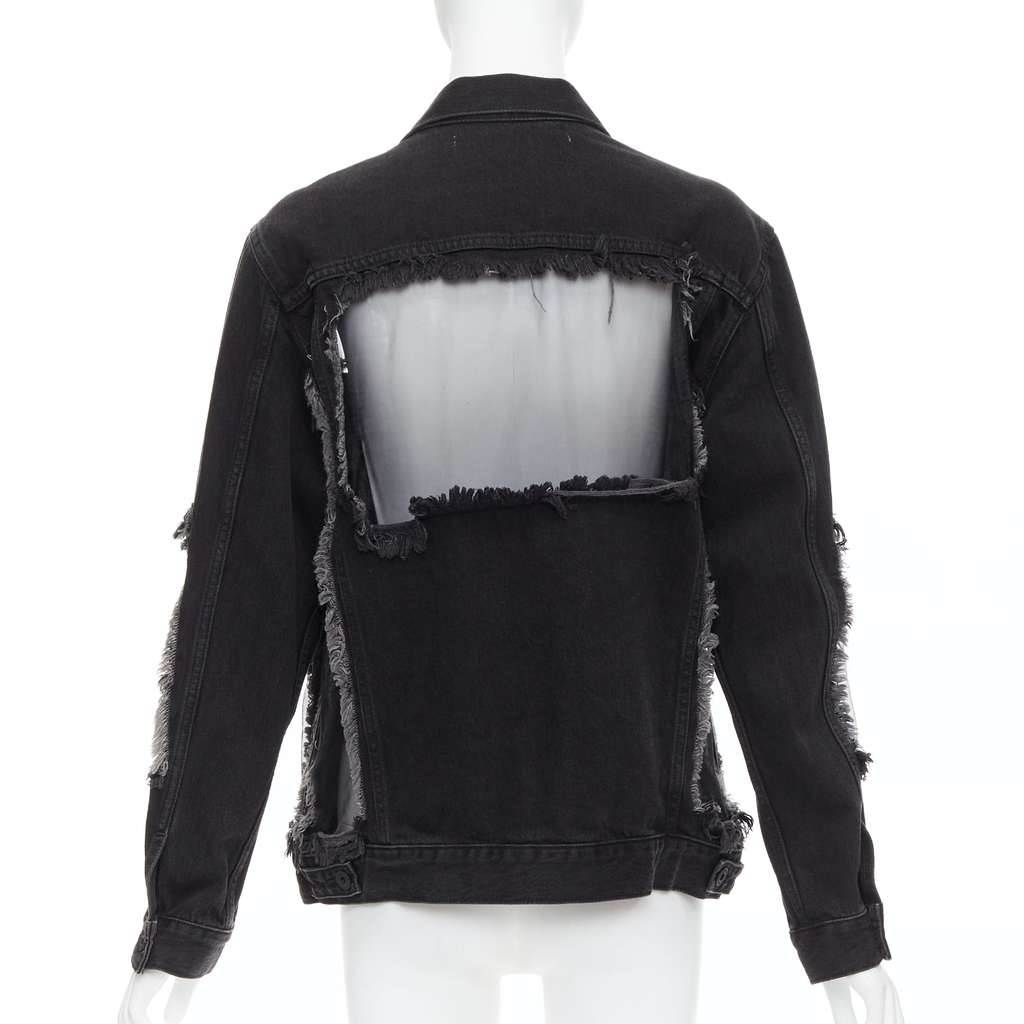 Off-White Black Denim Frayed Jacket Black Very good - Box View