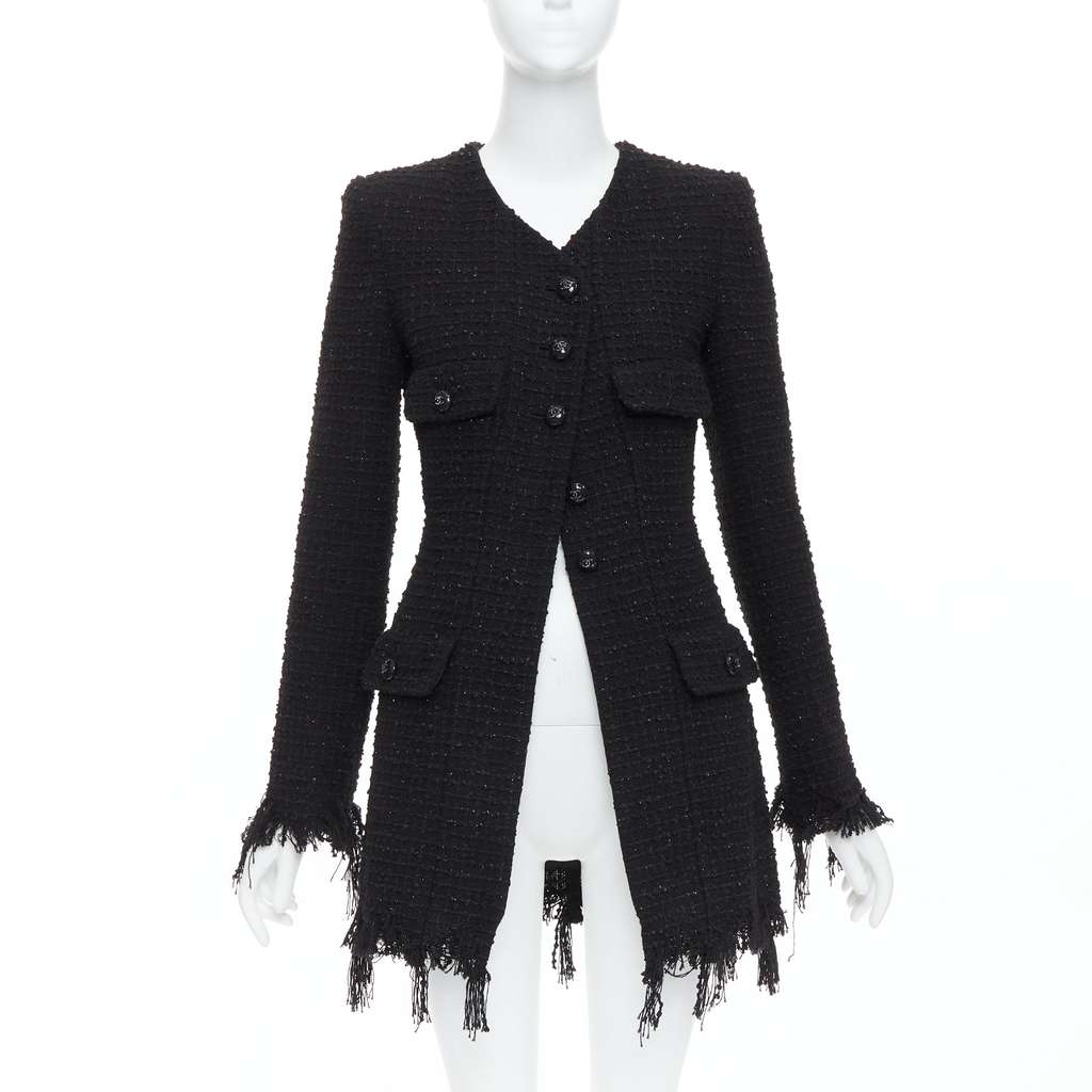 Chanel Black Tweed Fringe Jacket Black Cotton Very good - Front View