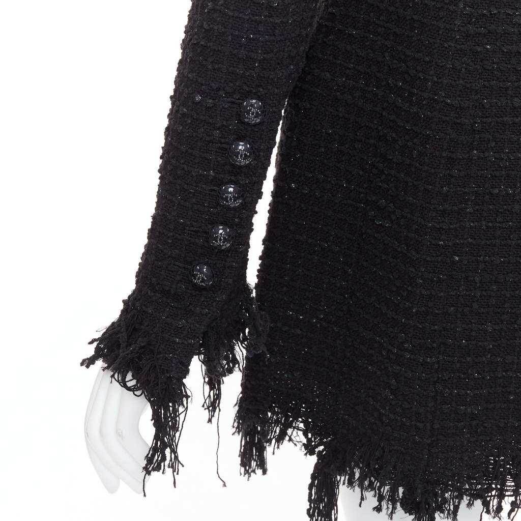 Chanel Black Tweed Fringe Jacket Black Cotton Very good - Back View