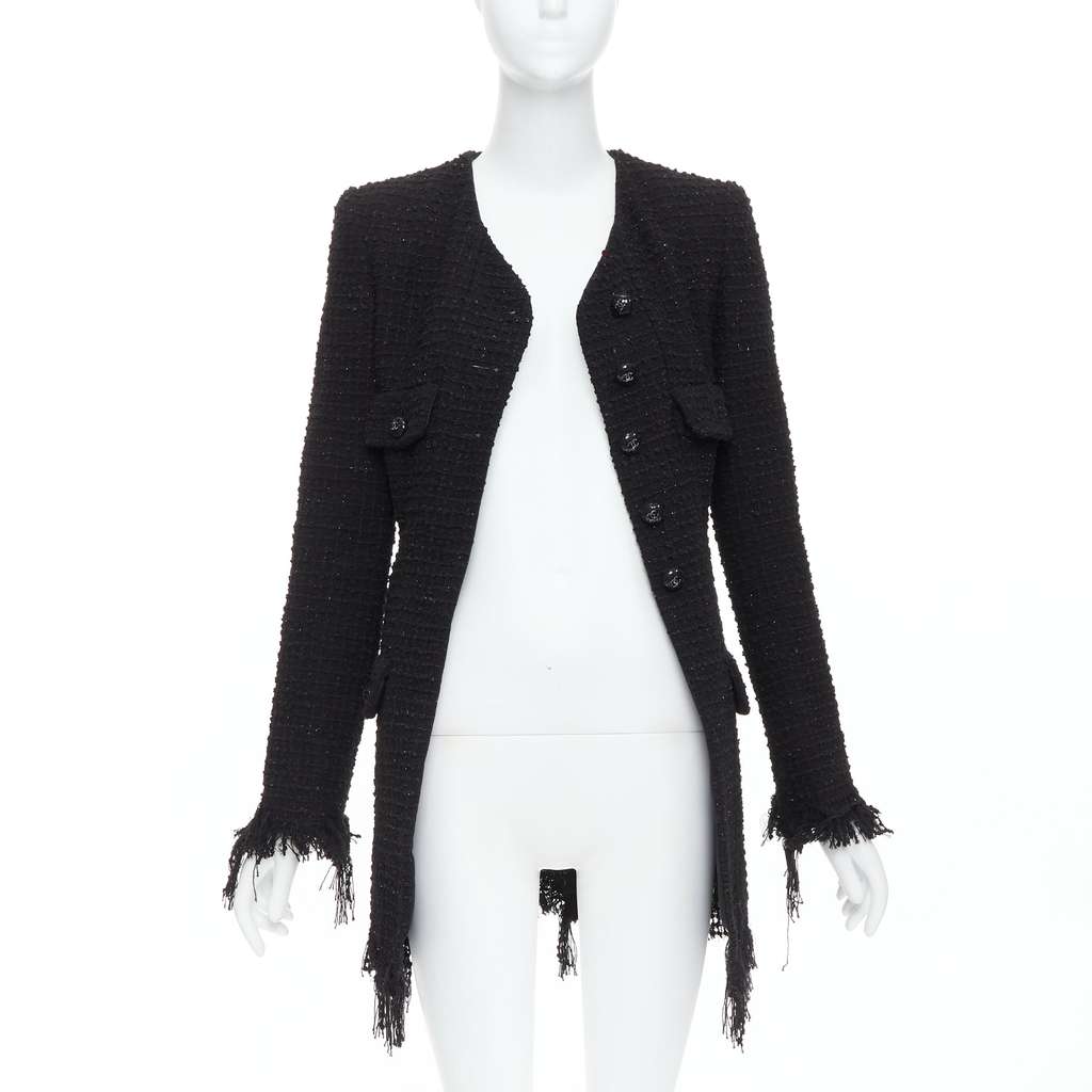 Chanel Black Tweed Fringe Jacket Black Cotton Very good - Inside View