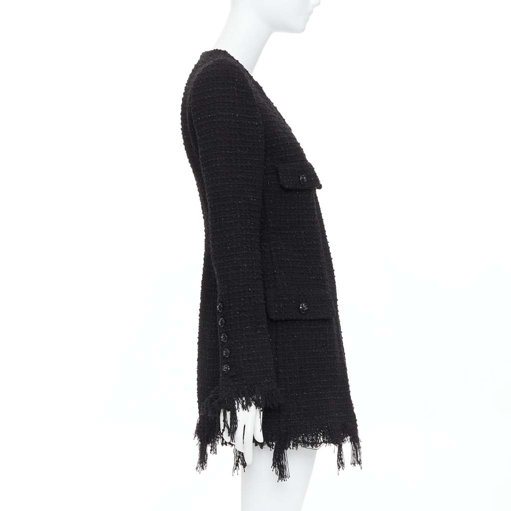 Chanel Black Tweed Fringe Jacket Black Cotton Very good - Box View