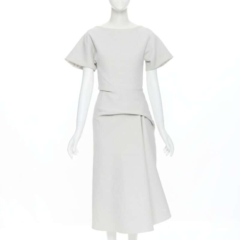 Maticevski Cloque Draped Dress Grey Cotton Good - Front View