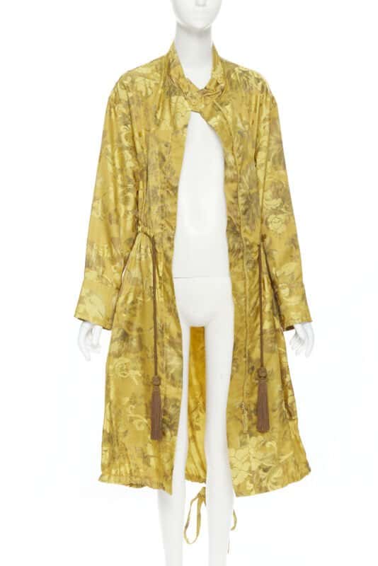 Oscar De La Renta Silk Floral Tassel Robe Yellow Silk Very good - Inside View