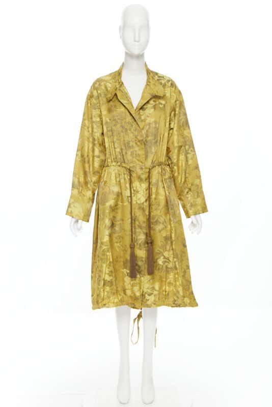 Oscar De La Renta Silk Floral Tassel Robe Yellow Silk Very good - Model View