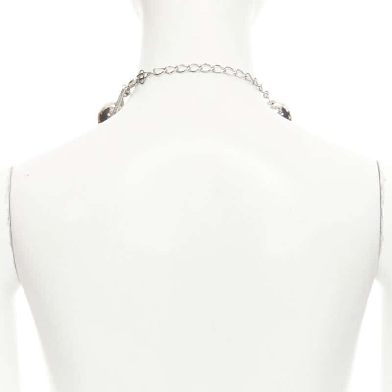 Oscar De La Renta Beaded Ball Necklace Silver Good - Model View