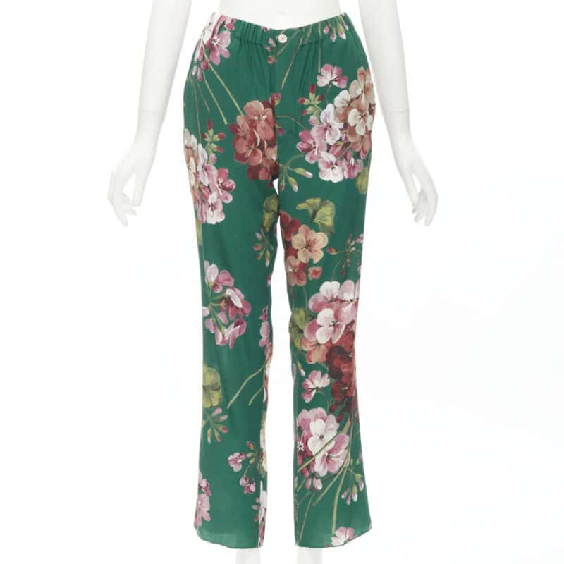 Gucci Floral Pajama Pants Green Silk Never worn - Front View