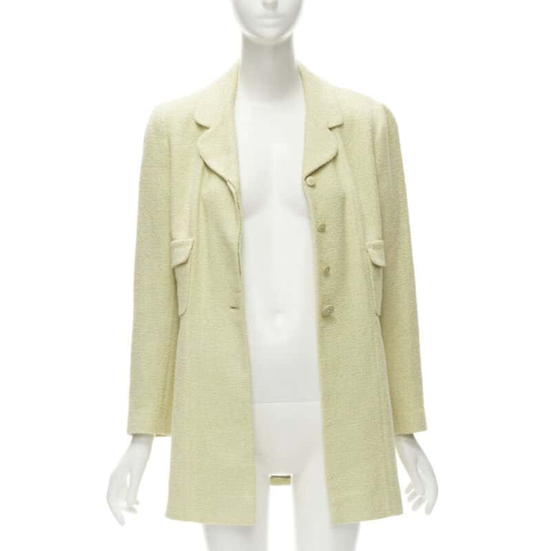 Chanel Yellow Tweed Long Jacket Yellow Cotton Never worn - Inside View