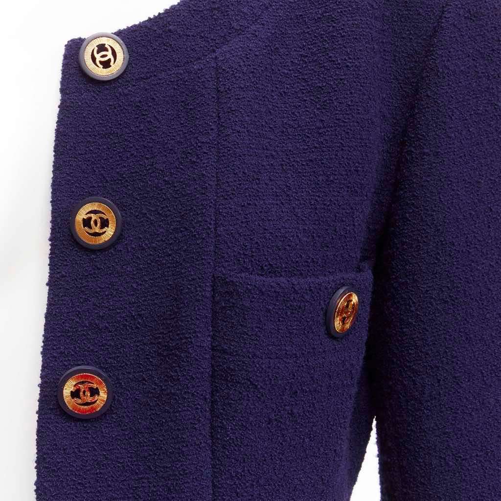 Chanel Navy Gold Pocket Jacket Blue Wool Never worn - Back View