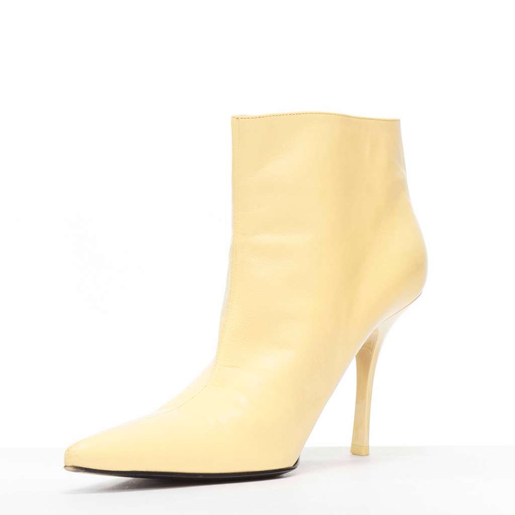 Celine Pointed Toe High Boots Beige Leather Good - Model View