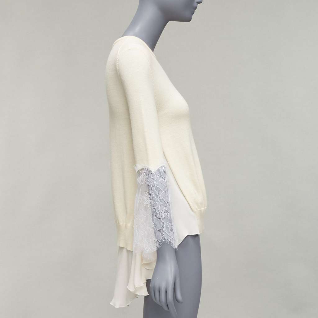 Oscar De La Renta Lace Flare Hem Sweater Beige Wool Very good - Box View