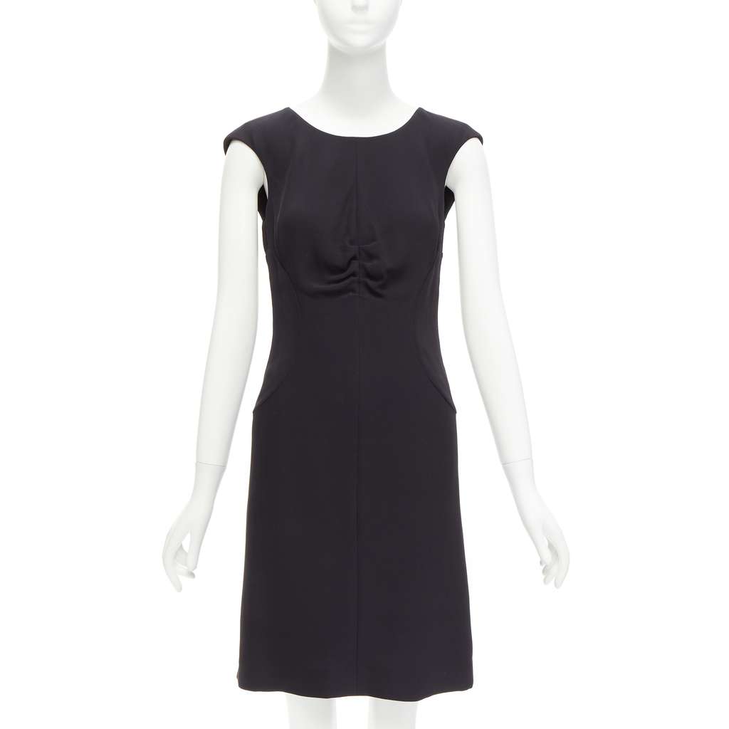 Chanel Ruched Shift Dress Black Silk Very good - Front View