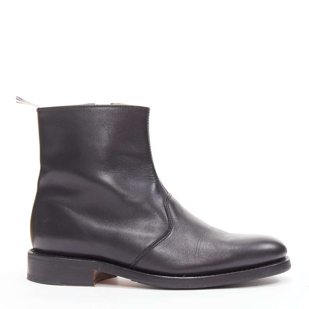 Thom Browne Minimal Tab Zip Boots Black Leather Good - Front View