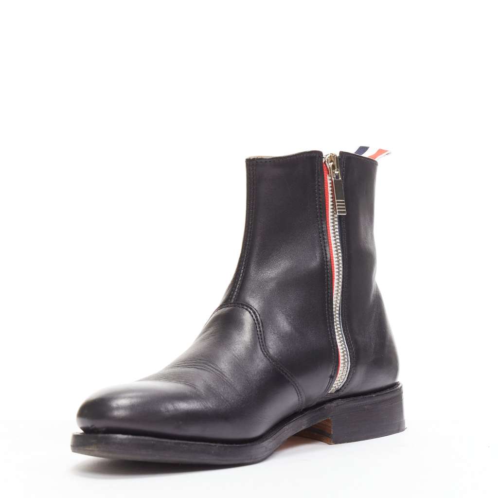 Thom Browne Minimal Tab Zip Boots Black Leather Good - Model View