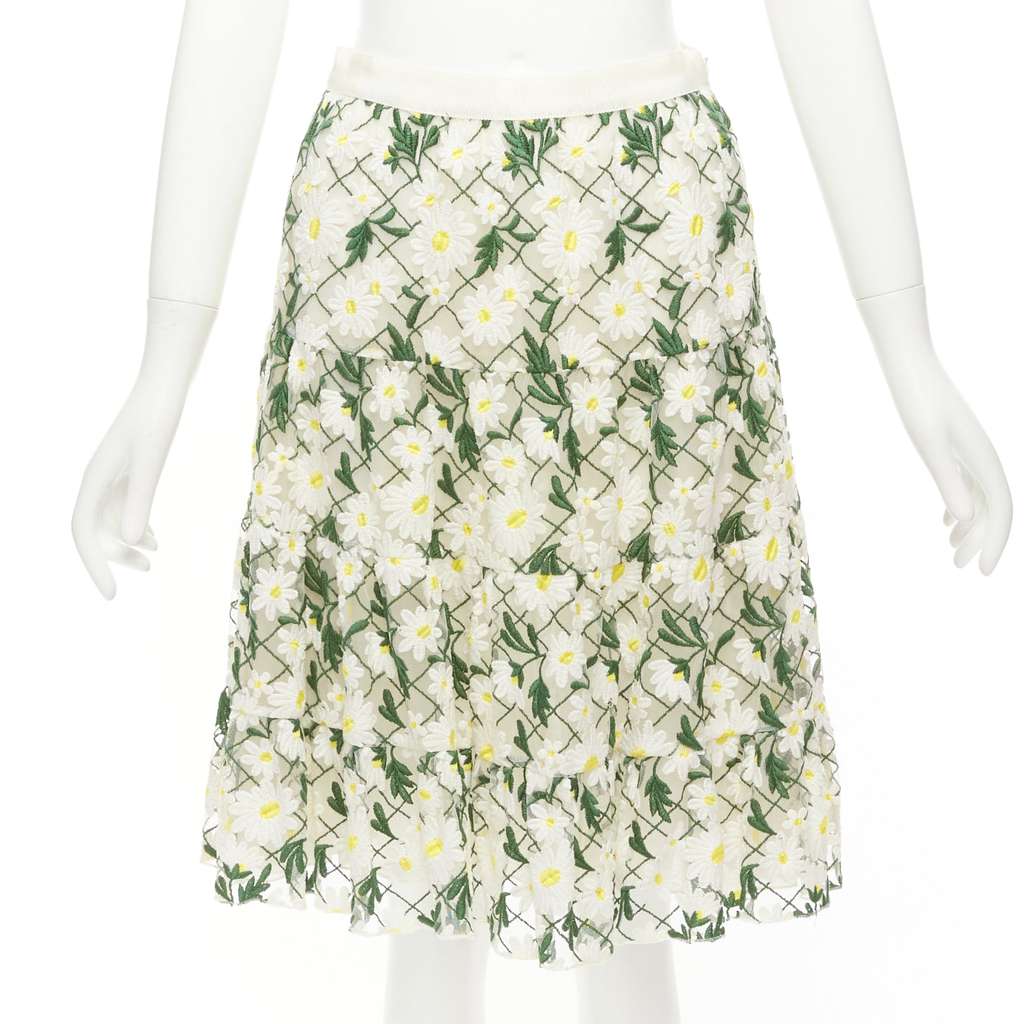 Giambattista Valli Daisy Embroidered Skirt White Cotton Never worn - Front View