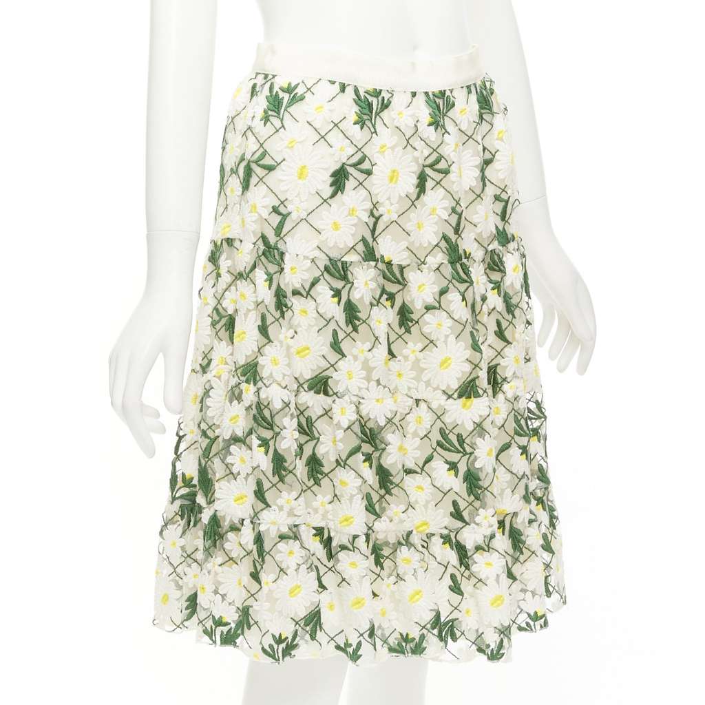 Giambattista Valli Daisy Embroidered Skirt White Cotton Never worn - Inside View